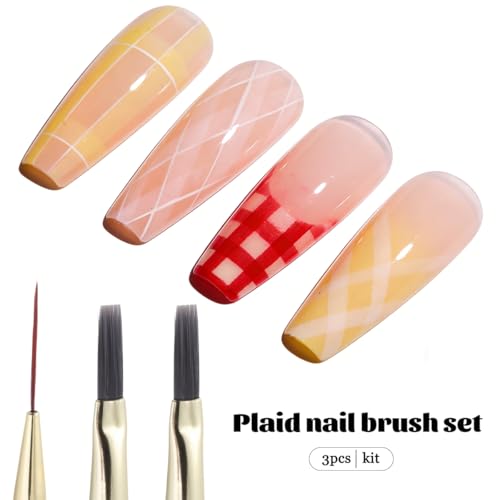 Fcozpjk Nail Art Brushes Set 3PCS Liner Brush for Plaid Design