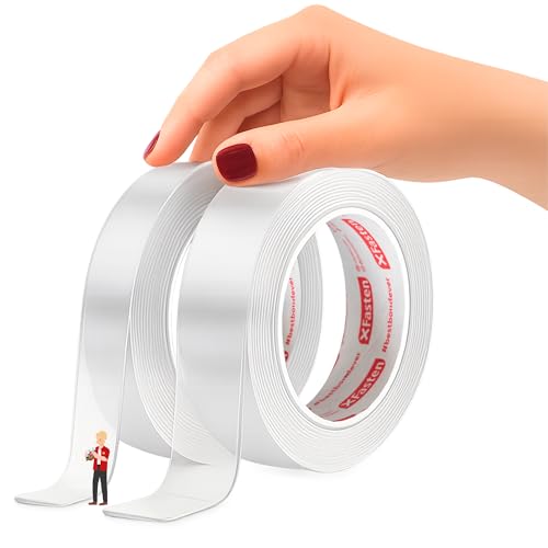 XFasten Reusable Double-Sided Nano Tape, 0.6-Inch x 10-Foot & 1.5-Inch x 10-Foot (2-Pack), Clear, Gel Mat Grip Adhesive Putty Brick Tape | Bathroom, Kitchen Silicone Wall Mounting Tape - size: 0.6 x 120 Inch & 1.5 x 120 Inch (2 Pack)