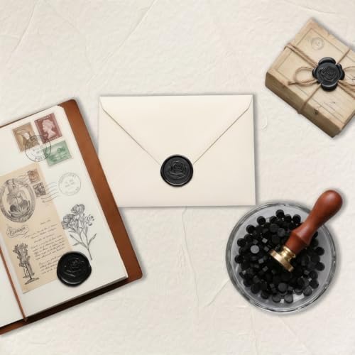 400pcs Black Wax Seal Beads Premium Sealing Wax Beads, Octagon Seal Stamp Pellets Refill Pack for Wedding Invitations Sealing Stamp Bead Xmas Gift Wrapping & Bridal Crafts（Black） - color: Black