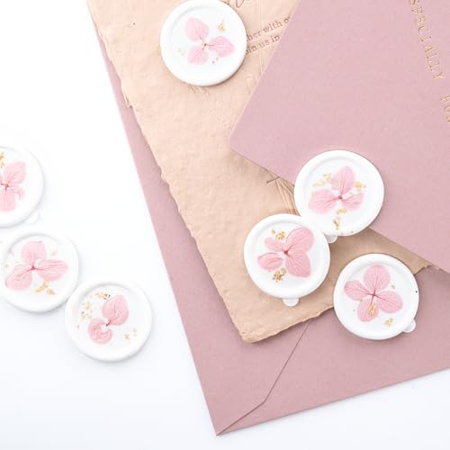 Nuvretk 20pcs White Wax Seal Stickers with Dried Flowers & Gold Foil – Handmade Envelope Seals for Wedding Invitations & Gift Wrapping (Pink) - color: Pink