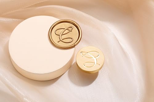 Yoption Handwritten Initial Alphabet Wax Seal Stamp, Letter C | Brass Head and Wooden Handle Sealing Stamp for Wedding Invitations, Envelopes, Christmas Cards, Gift Wrapping, Snail Mails - style: C