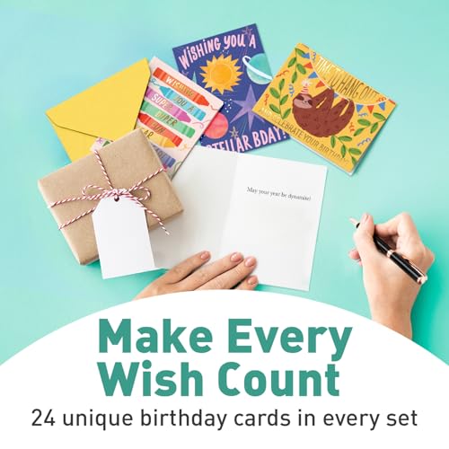 Sweetzer & Orange Happy Birthday Cards with Envelopes & Assortment Box. Variety Set of 24 Assorted Birthday Cards with Envelopes, Perfect Bulk Pack for Celebrations, Special Occasions, Friends-4x5.5" - color: Modern (set of 24)