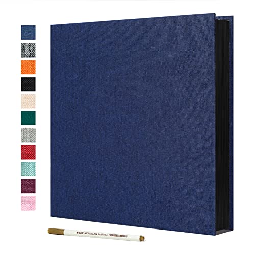 Spbapr Large Photo Album Self Adhesive Linen Cover Magnetic Scrapbook Album DIY Scrap Book 40 Black Sticky Pages for 3x5 4x6 5x7 8x10 Pictures with A Metal Pen - color: Blue, size: 11''x10.6''40pages