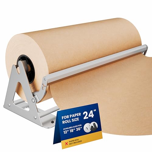 DIY Crew 24 Inch Paper Roll Dispenser and Cutter - Heavy-Duty Wall Mountable, Non Slip Tabletop - Kraft, Freezer, Butcher Paper - Up to 1000ft Rolls | Tabletop, Wall Mount, Heavy Duty, Holds 1000ft Rolls - Roll Not Included - color: Silver, size: 24"