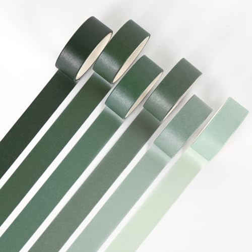 Whaline 6 Rolls Green Washi Tape Set 6 Gradient Colors Masking Tape Solid Color Decorative Tapes for DIY Crafts Scrapbook Journal Planner Gift Wrapping Supplies, 60 Ft - color: Green
