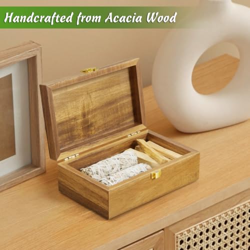DRASTAR Small Decorative Box, Acacia Wood Box,Keepsake Box with Lid, Trinket Gift Box - color: Acacia, size: Small(With Lock)