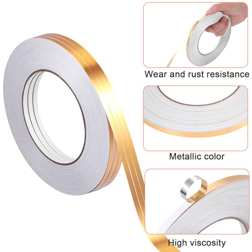 Zonon 3 Rolls 0.2" 0.4" 0.6" Gold Washi Tape 54.7 Yard Solid Foil Self Adhesive Polyester Film Metallic Tape for Detailing Graphic Arts for Crafts Walls Cars and Boats Trim(0.2'') - size: 0.2''