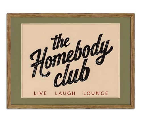 Funny the Homebody Club Sign Wall Art Vintage Homebody Wall Decor Picture Trendy Teen Boy Quote Room Poster Canvas Painting Print for Living Room Bedroom 12x16 inch Wood Framed - color: Green Cowboy B, size: 16"L x 12"W