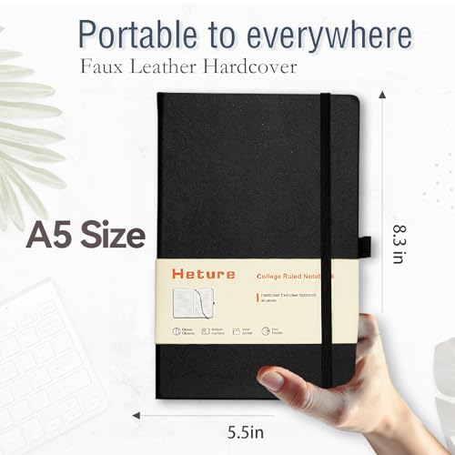 Heture Hardcover Notebooks, A5 Lined Journals Notebook for Writing 160 Pages, 8.2 x 5.5 inch, Black Colors Classic Ruled Notebooks for College/Work/Travel (Black, 10 Pack) - color: Black, size: 10 Pack
