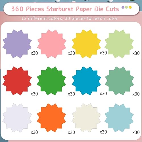 360 Pcs Bulletin Board Decorations Paper Starburst Cutouts Blank Signs for Retail, Sales, Poster Boards, Classroom Bulletin Boards, Kids DIY Craft Projects(12 Colors, 4x4 in) - style: Round