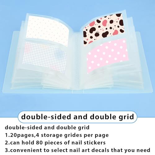 80 Slots Nail Sticker Storage Book Artistic Sticker Album Organizer Empty Decals Collecting Album Binder Empty Display Book DIY Nails Arts Supplies Display Holder Organizer Tools Stickers Holder