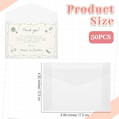 Xindojuz 50 PCS Vellum Envelopes, 5 × 7 Inch Translucent Glassine Envelope - size: 5×7