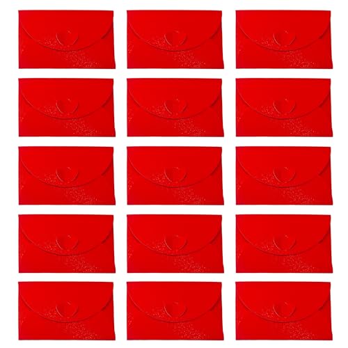 Mini Card Envelopes, 15Pcs Small Envelopes for Gift Cards, Credit Cards, Business Cards, Heart Clasp Holders for Weddings, Birthdays, Baby Showers, Parties, Red - color: Red