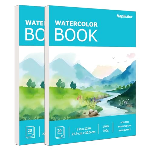 Hapikalor 2-Pack 9"x12" Watercolor Paper, 140lb/300g Water Color Paper Teal - color: Teal, size: 9" x 12"(Pack of 2) Pad