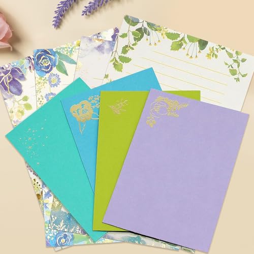 37 Pcs Stationery Paper Envelopes Set | Includes 24 Writing Paper & 12 Envelopes & 48 Stickers, Inlaid Flower Letter Writing Paper Envelopes (4Style) - color: Elegant