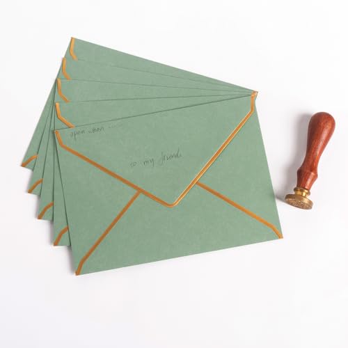50 Pack A4 Envelopes Sage Green 4x6 with Gold Border, 4.25x6.25 - color: Sage Green, size: A4 (4.25x6.25)