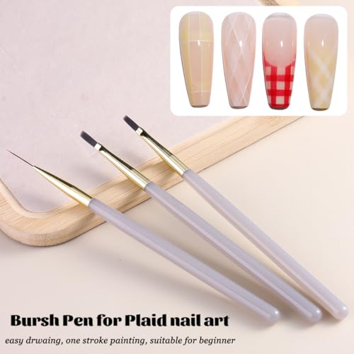 Fcozpjk Nail Art Brushes Set 3PCS Liner Brush for Plaid Design