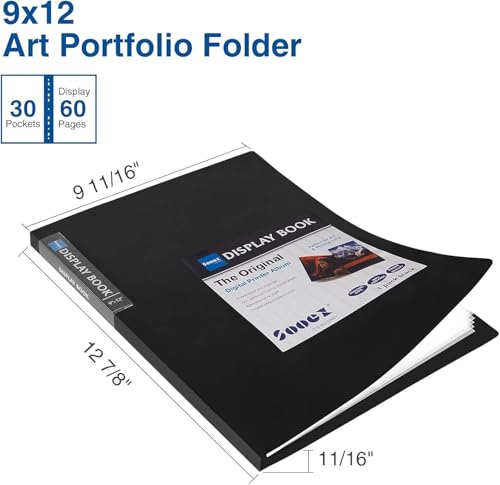 Sooez 30-Pocket Binder with Plastic Sleeves 9x12, Heavy Duty Art Portfolio - color: Black, size: 1 Pack