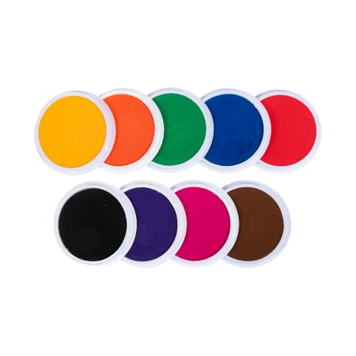 READY 2 LEARN Jumbo Circular Washable Stamp Pads - Classroom - Set of 10 Colors - 5.75" dia. - Non-Toxic - Fade Resistant - Ideal Size for Handprints and Footprints