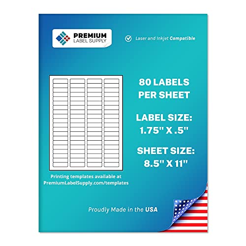 Premium Label Supply White Sticker Return Address Labels – 1.75" x .5" – Laser/Inkjet Compatible – (80 per Sheet), 1000 Sheets – 80,000 Total Adhesive Labels - size: 80000 Labels