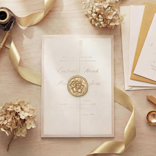 UNIQOOO Wax Seal Stickers - 3D Vintage Floral Wedding Invitation Envelope Botanical Seal Stickers, 50 Pcs Self- Adhesive Light Gold Flower Stickers, Perfect for Invitation, Gift Wrapping, Party - color: Light Gold, size: Vintage Floral,50