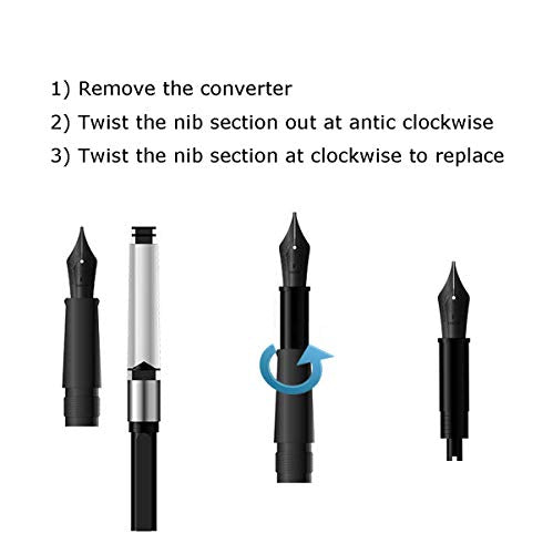 Set of 3 Hongdian Fountain Pen Blue Nibs (Fine, Extra Fine and Bent Nib) for Black Forest 1850, 1851, 1861, M2, M1, 1843, 6013, 517D, 517S, 525, 1843 and 920 Series - color: Blue, style: EF, F, Bent