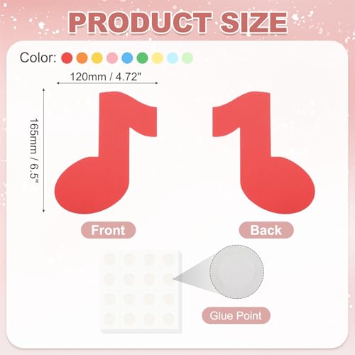 MECCANIXITY 108 Pcs Colorful Music Note Cutouts Paper, Spring Bulletin Board Cutouts Decorations Music Note Shaped Die Cut Paper Cut-Outs with Glue Point for DIY Craft Classroom