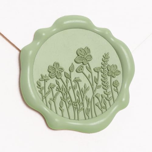 UNIQOOO Wildflower Wax Seal Stickers - Floral Wedding Invitation Envelope Seal Sticker, 50 Pcs Self- Adhesive Sage Green Field of Flowers Stickers, Perfect for Christmas, Gift Wrapping - color: Wildflower, Sage Green