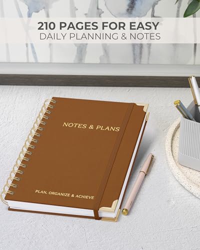 ZICOTO Aesthetic Daily Planner And Spiral Notebook With Hourly Schedule - color: Camel