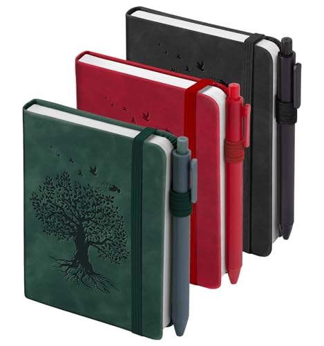 3 Pack Pocket Notebooks (3.7x" 5.7") A6 Small Notebook 100 GSM Thick Paper | Journaling Notebooks For Note Taking Journals For Writing Mini Note Pads With Pen Holder Thick Paper(Green,Red,Black) - color: Green&Red&Black