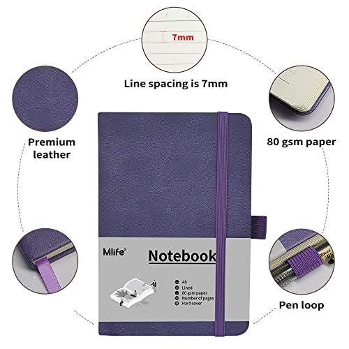 Mlife A6 Small Journal Notebook, Lined Pocket Notebook with Pen Holder, Mini Notebook Hardcover, 192 Pages, 3.9 inches * 5.5 inches Journal for Women and Man (3Pack Purple) - color: Purple, size: 3 Packs