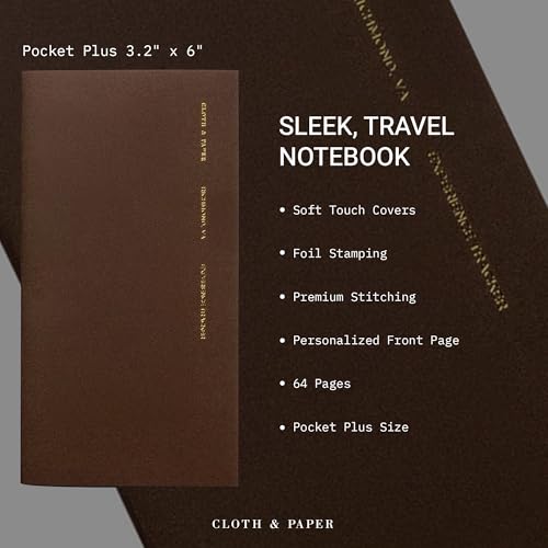 Cloth & Paper Travel Notebook | Experience Journal Tracker – Walnut | Pocket Plus Travel Journal Notebook 3.2" x 6" | Experience Log for Restaurants, Travel, Places & Activities – Soft Touch Cover - color: Walnut