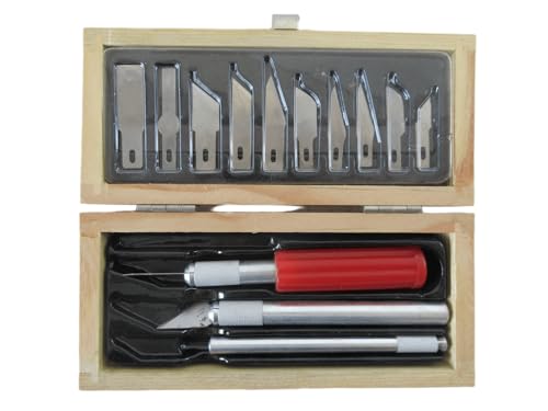 Professional Hobby Craft Knife Set with 13 Blades, Wooden Storage Box, 3 Metal Handles, Precision Cutting Tools for Crafting