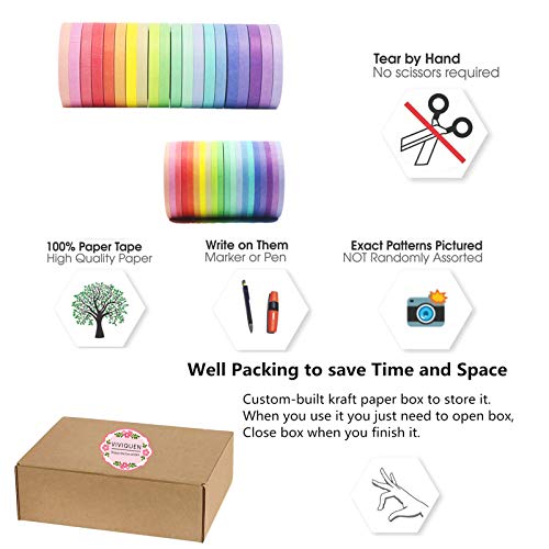 VIVIQUEN Washi Tape Set 40 Rolls Masking Tape Pack Colorful Decorative Thin Tapes Fit DIY Scrapbooking Crafts Gift Wrapping Tapes(5MM and 3MM Wide)