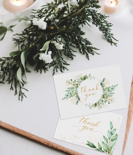 20 Eucalyptus Matt Gold Foil Greenery Thank You Cards with Envelopes & Stickers 4x6 Inch, Bulk Thank You Notes, Suitable for Business, Baby Shower, Wedding, Graduation, Bridal Shower, Funeral - color: Greenery