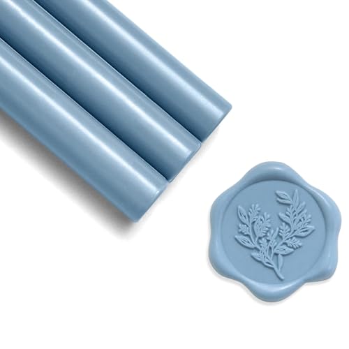 UNIQOOO Light Dusty Blue Glue Gun Sealing Wax Sticks for Wax Seal Stamp - Perfect for Wedding Invitations, Cards Envelopes, Snail Mails, Wine Packages, Christmas Gift Ideas, Pack of 8 - color: Dusty Blue