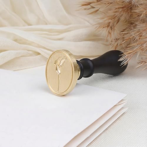 UNIQOOO 3D Embossed Relief Calla Lily Wax Seal Stamp with Wooden Handle, Vintage Brass Floral Botanical Sealing Stamp Head for Wedding Invitations, DIY Crafts, Envelopes, Gift Wrapping - color: Calla Lily