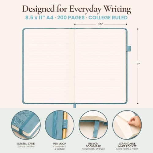 Lined Journal Notebook Hardcover Leather Bound 200 Pages A4 Blue Cute Diary - color: Light Blue, size: A4 200 Pages