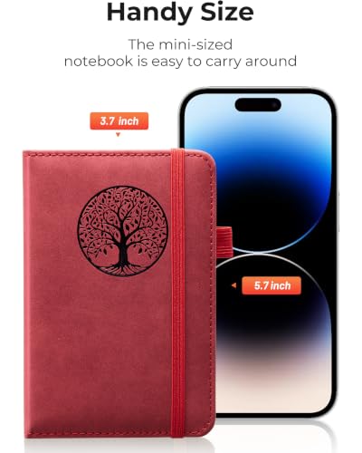 BIYUNRO Small Pocket Notebook, Leather Journal Mini (Red) - color: Red