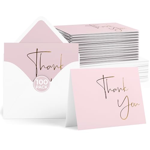 VNS Creations Thank You Cards With Envelopes - 100 Pack 4 x 6 Blank - Lilac - color: Burnished Lilac (Gold Foil), size: 100 Pack - 4" x 6" (Value Pack)
