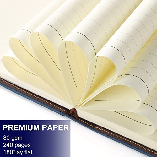 A5 Lined Leather Journal with Pen, 240 Pages Refillable Hardcover Notebook with Pocket and Magnetic Buckle, 80gsm Thick Daily Diary for Men and Women, Great Gift for Business School Travel Personal - - color: Navy blue, size: A5 Lined Paper