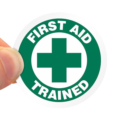 SmartSign First Aid Trained Pack of 5 Hard Hat Labels | Retro-Reflective, 2" Circle - color: First Aid Trained