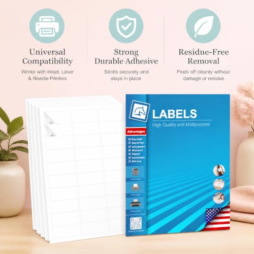 1" x 2-5/8" Address Labels 1500 Labels Sticker Paper for Laser & Inkjet Printers, Address, Shipping, Barcode, Mailing & Product Stickers, White Adhesive Labels (50 Sheets) with Free Template - size: 1"x2-5/8"-50 Sheets(HB-R030)