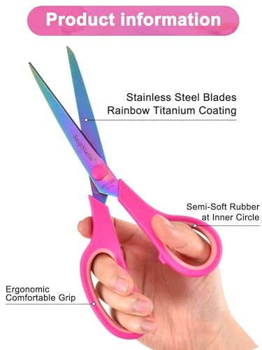 8.5" Office Scissors Heavy Duty, Titanium Coating Sharp Blades, Ergonomic Semi-Soft Rubber Grip, Scissors All Purpose for Sewing, School, Fabric, Art Craft Supplies, Pink, 3-Pack - size: 8.5"(Pink/3-Pack)