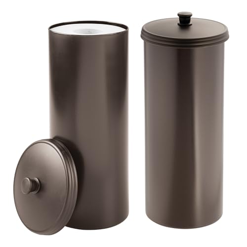 iDesign Freestanding Bathroom Toilet Paper Storage Holder, 2-Pack, Bronze - color: Bronze, size: Pack of 2, style: Lid with Handle