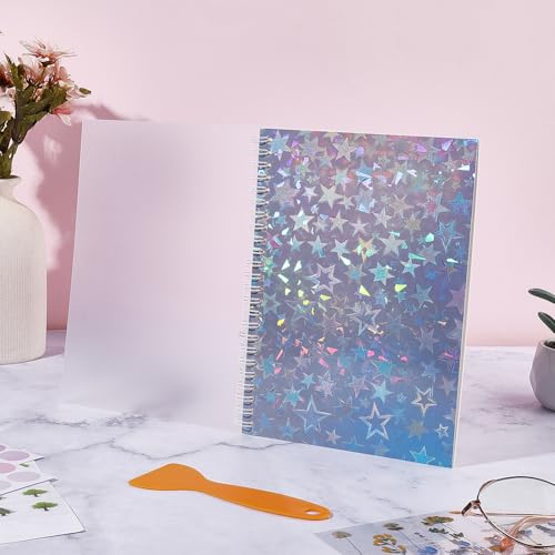 Star Collection Sticker Book A5 Holographic Shimmer Design 5.8 x 8.3 Inch, Reusable Sticker Organizer Binder Decals Keeper Organizer Holder with 40 Sheets Blank Release Paper for Adults - color: Star