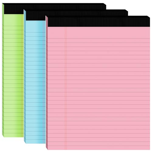 3pcs Legal Pads 8.5 x 11, Color Notepads 8.5 x 11 In, Perforate Wide Ruled - color: Pink/Blue/Green