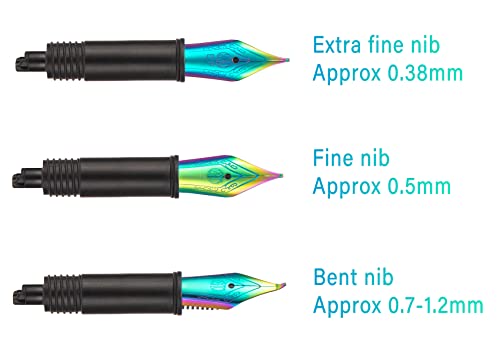 Asvine Set of 3 Hong Fountain Pen Rainbow Nibs (Fine, Extra Fine and Bent Nib) for Black Forest 1850, 1851, 1861, M2, M1, 1843, 6013, 517D, 517S, 525, 1843 and 920 Series - color: Rainbow, style: EF, F, Bent