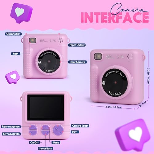 Photomaker Kit - Instant Print Camera for Kids Plus DIY Journal Kit for Girls - 150 Pcs Tween Journal & Camera for Girls - 6 7 8 9 10 11 12 13 14 Year Old Girl (Lilac) - style: Lilac