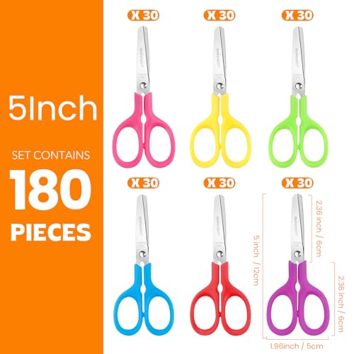 BURVAGY 180 Pack 5" Kids Scissors Safety Children Small Scissors for School - color: 180 Pack